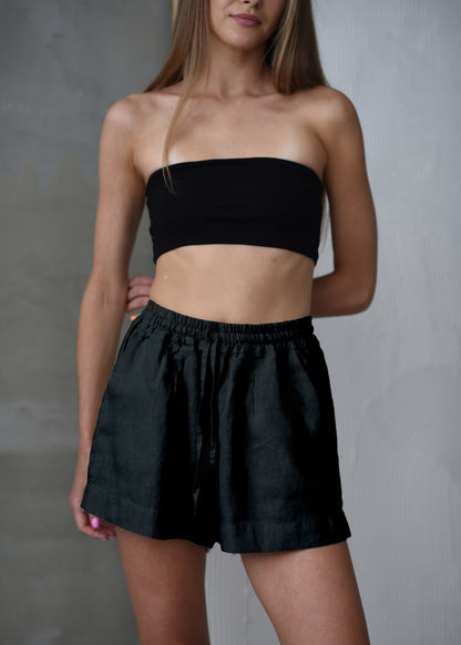 Linen Lounge Shorts - Black