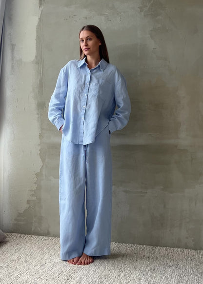 Linen Lounge Pants - Blue